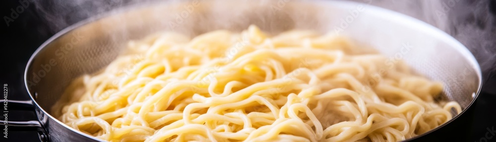 Steaming Noodles Freshly Cooked in Pot, Food, Cuisine Steaming Noodles Freshly Cooked in Pot, Food, Cuisine