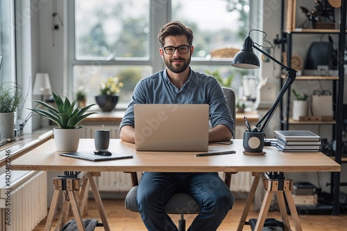 Obraz na płótnie Remote Employee Assessing Telecommuting Solutions and Home Office Setup Options w salonie