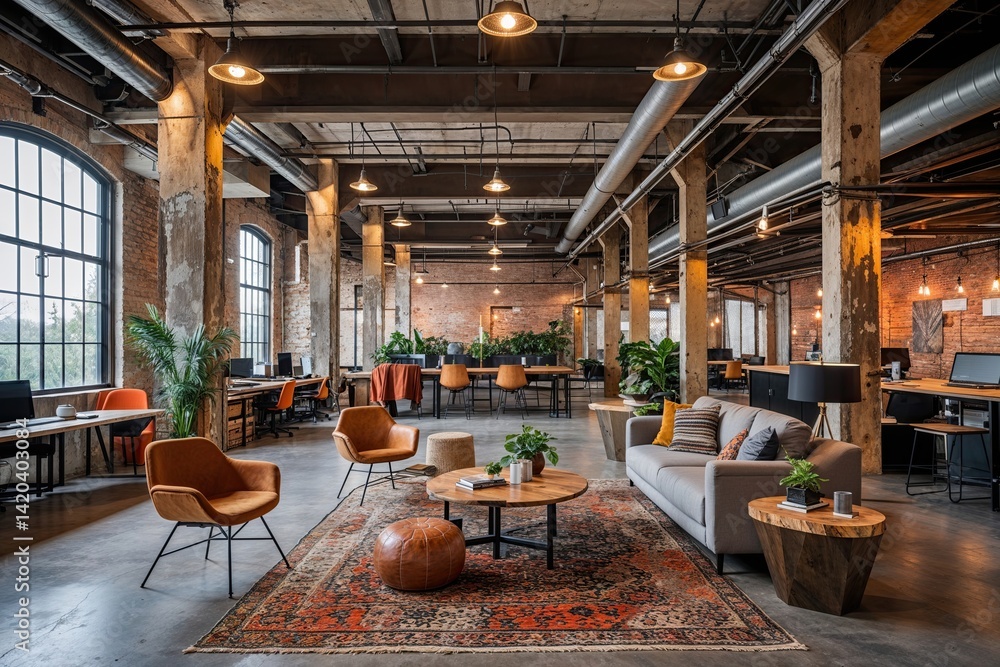 Creative Industrial Coworking Space with Distinctive Workstations for Digital Nomads