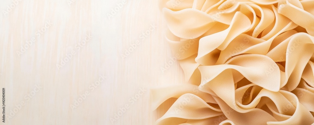 Wide Noodles Pile on Cream Wooden Surface,Pasta ,Food photography Wide Noodles Pile on Cream Wooden Surface,Pasta ,Food photography