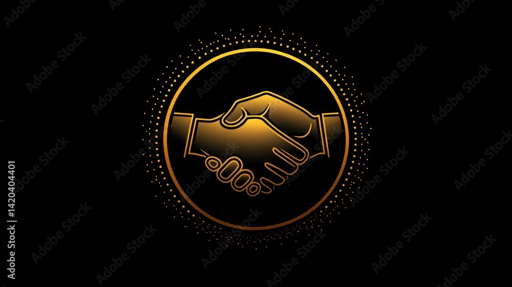 Fototapeta premium Golden Handshake Symbol on Black Background for Business Agreements and Partnerships