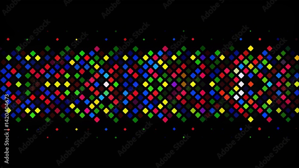 Black background with colorful geometric pattern, vibrant shapes on dark backdrop forming abstract modern design with symmetry and contrast ideal for digital art and graphic projects Black background with colorful geometric pattern, vibrant shapes on dark backdrop forming abstract modern design with symmetry and contrast ideal for digital art and graphic projects