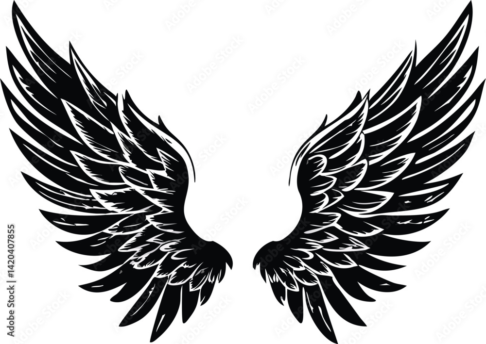 Fototapeta premium Black and White Detailed Wings Illustration Graphic Design