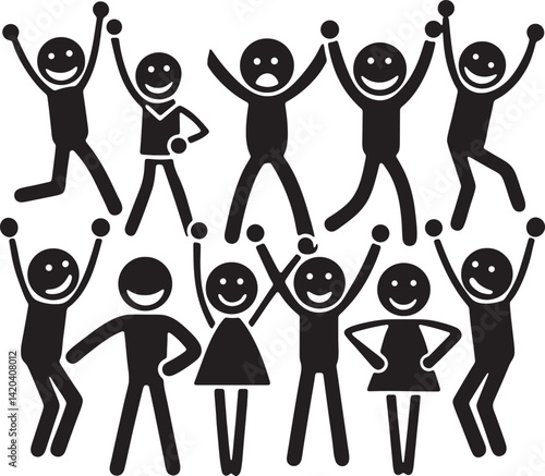 Joyful stick figure crowd illustration
