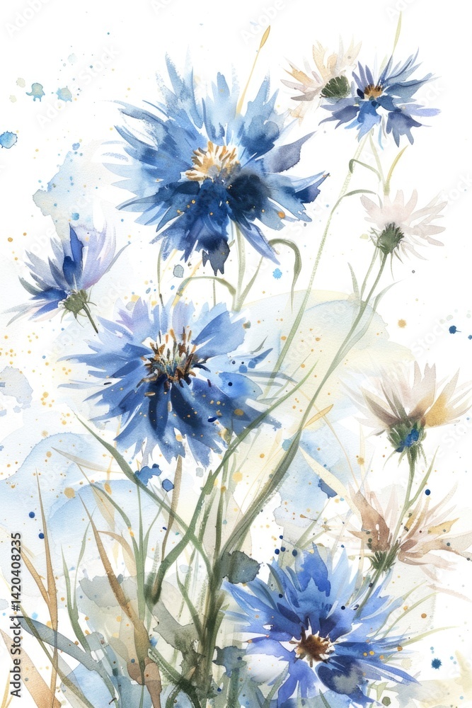 Obraz premium Delicate watercolor wildflowers capturing nature's beauty in pastel hues for design