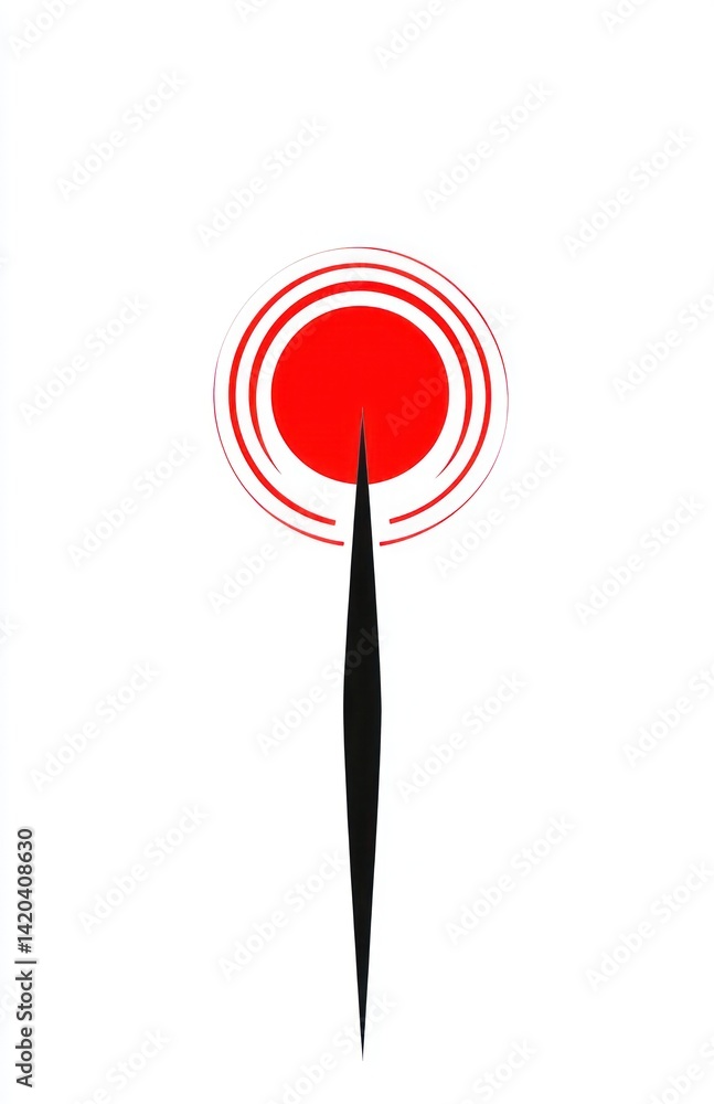 Minimalist red target on black arrow on a white backdrop for a focused, simple, and direct symbol Minimalist red target on black arrow on a white backdrop for a focused, simple, and direct symbol