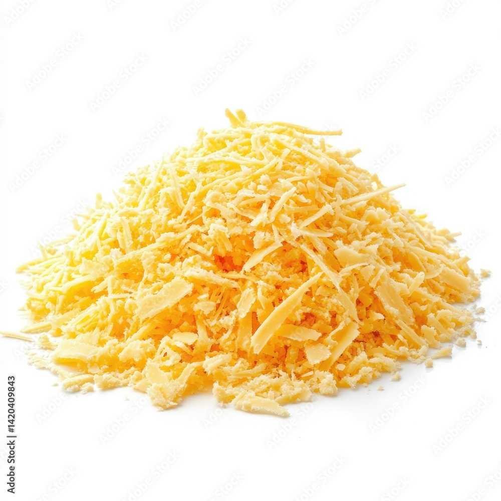 A close up shot of a pile of shredded yellow cheese on a white surface A close up shot of a pile of shredded yellow cheese on a white surface