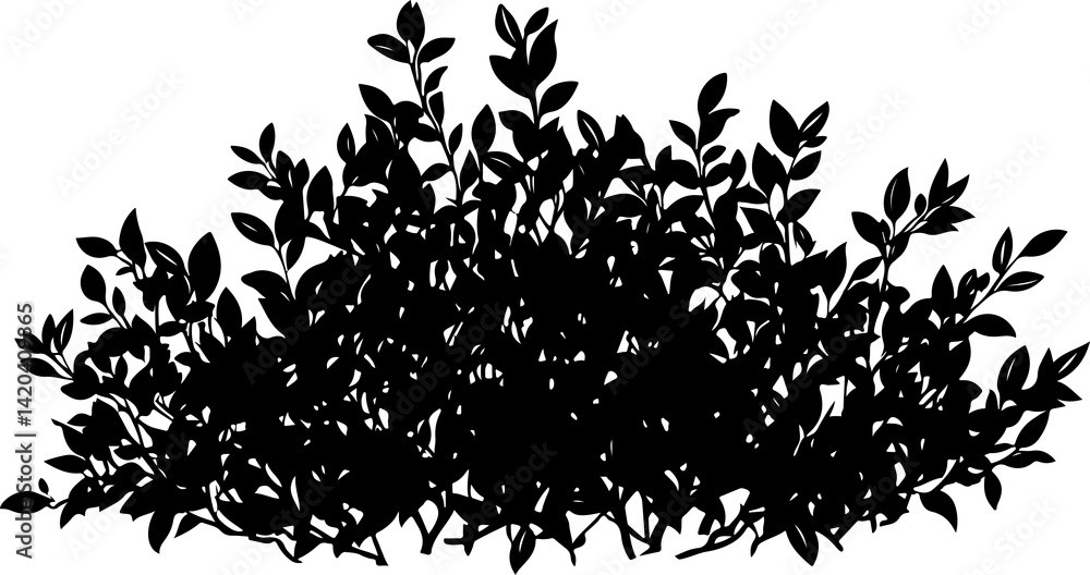 Naklejka premium Silhouette of Dense Bush with Leaves
