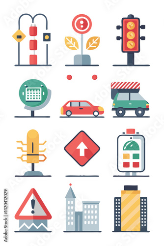 Street signs and urban elements flat style illustration
