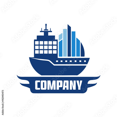 Shipping Company Logo with Ship and Skyline Design