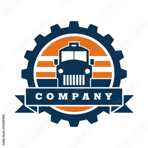 Vintage Truck Company Logo with Gear and Ribbon