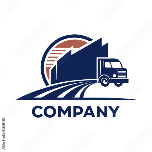 Trucking and Logistics Company Logo With Factory Silhouette