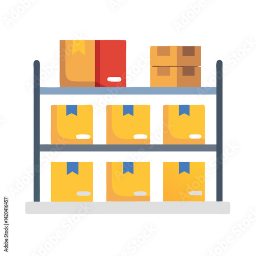 Warehouse storage rack with cardboard boxes vector illustration