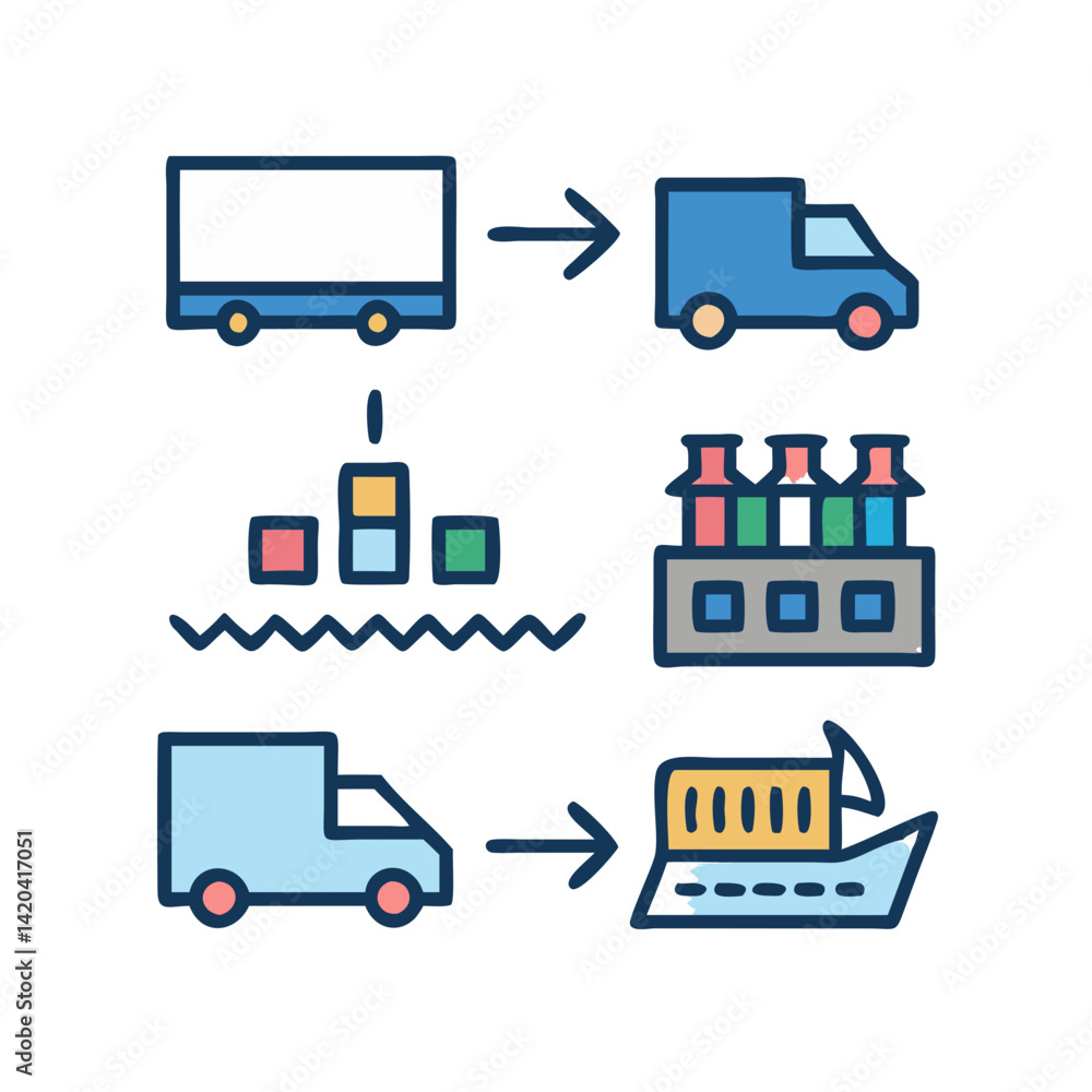 Fototapeta premium Global logistics and distribution icon set for delivery system
