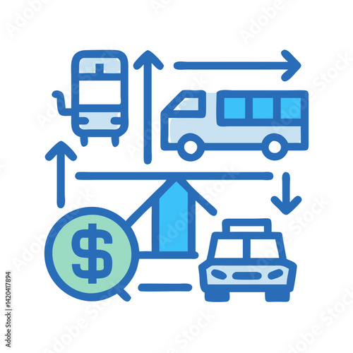 Public Transportation Pricing Trends, Traffic and Cost Icon