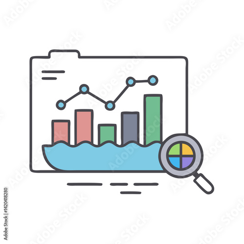 Analyzing business data with charts and graphs icon
