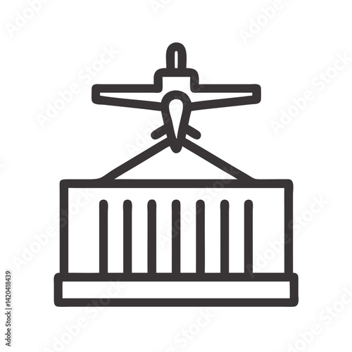 Drone delivery service icon on shipping container outline