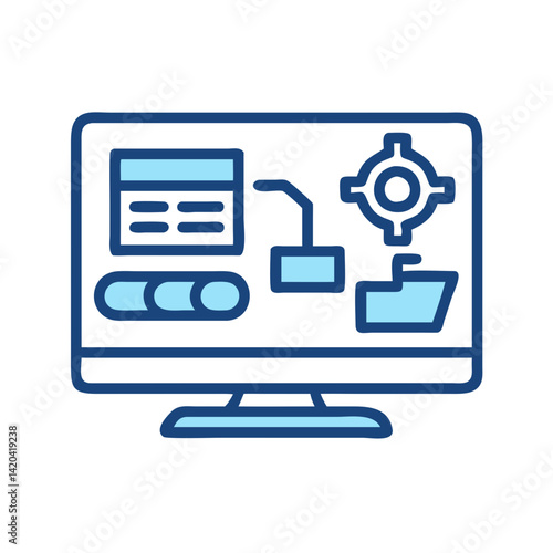 Cybersecurity monitor icon, computer system, data management control