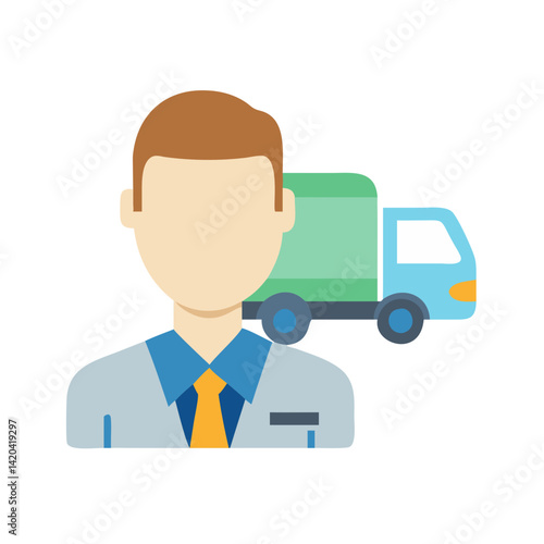 Delivery driver avatar with truck, shipping business icon