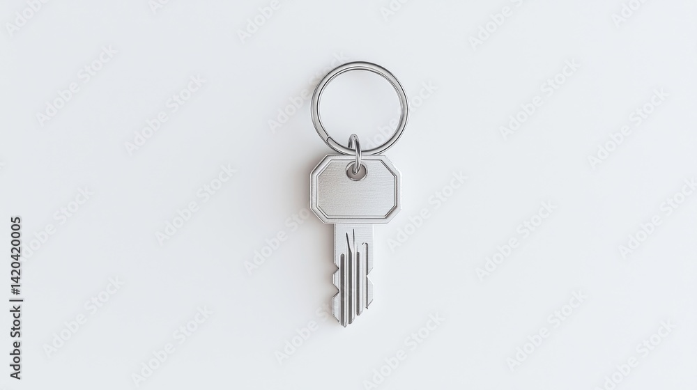 Metal key with ring on a white background Metal key with ring on a white background