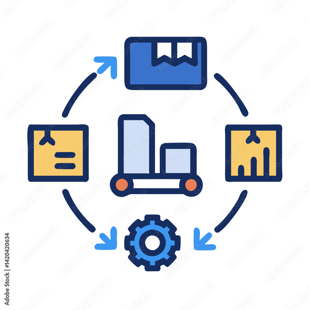 Automated Supply Chain and Logistics Icon with Circular Arrows Automated Supply Chain and Logistics Icon with Circular Arrows