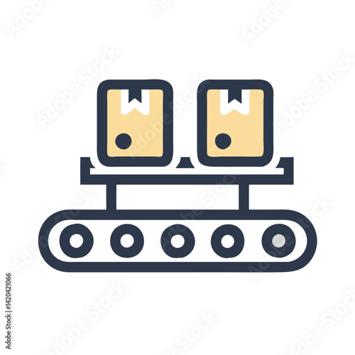 Conveyor belt with boxes icon representing shipping logistics