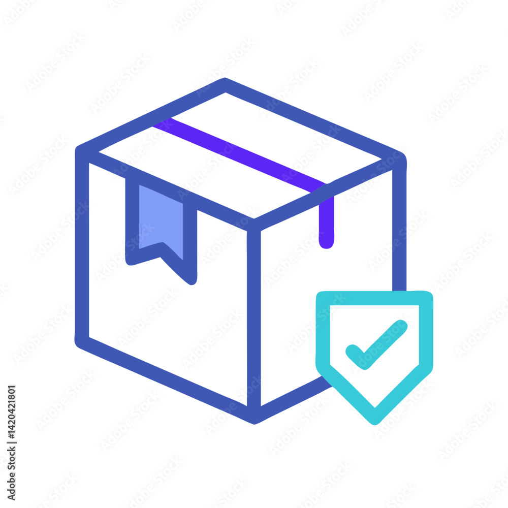 Secured delivery box icon with checkmark shield badge Secured delivery box icon with checkmark shield badge