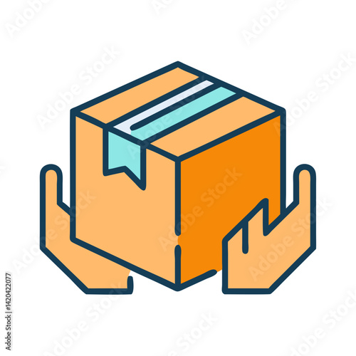 Hands holding a delivery box, package protection concept