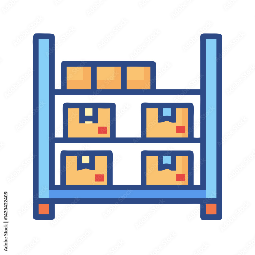 Cartoon Shelving Unit with Boxes - Logistics and Storage Cartoon Shelving Unit with Boxes - Logistics and Storage