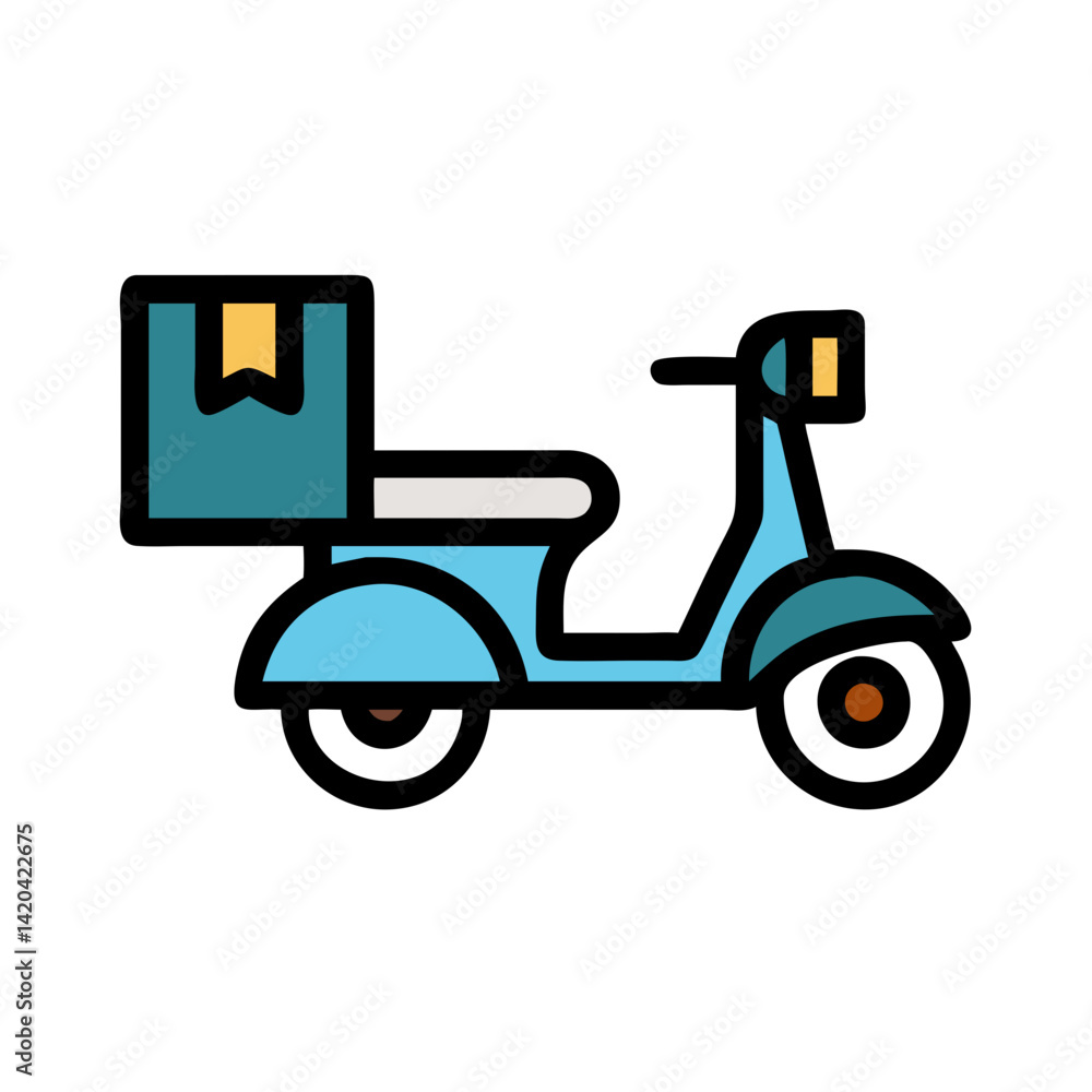 Delivery scooter with box icon, fast delivery service Delivery scooter with box icon, fast delivery service