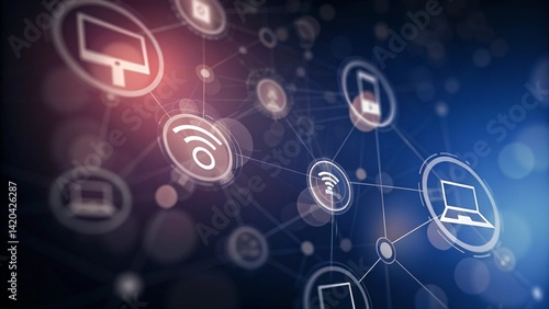 Wallpaper Mural Modern wireless technologies as means of communication and networking on dark background, illustrating connectivity, digital interaction, and futuristic communication tools in abstract space Torontodigital.ca