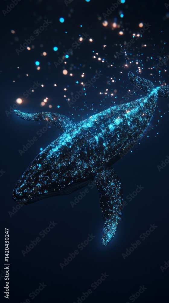 Fototapeta premium Digital whale, illuminated in deep ocean depths.