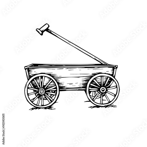 Vintage wooden cart illustration on a white background  