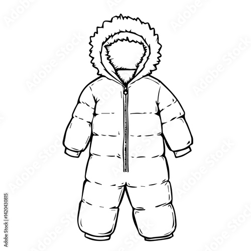 Puffed Winter Snowsuit Design for Children on White Background  