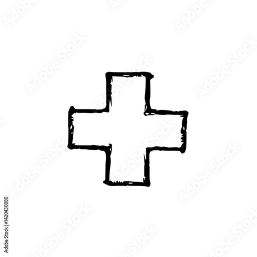 Hand-drawn medical cross symbol on white background  