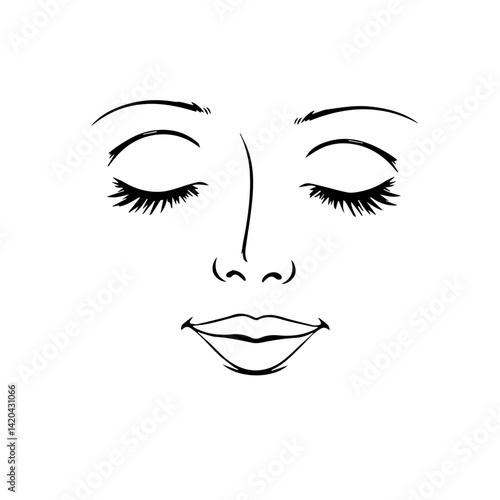 Abstract face illustration conveying calmness and serenity on white background  