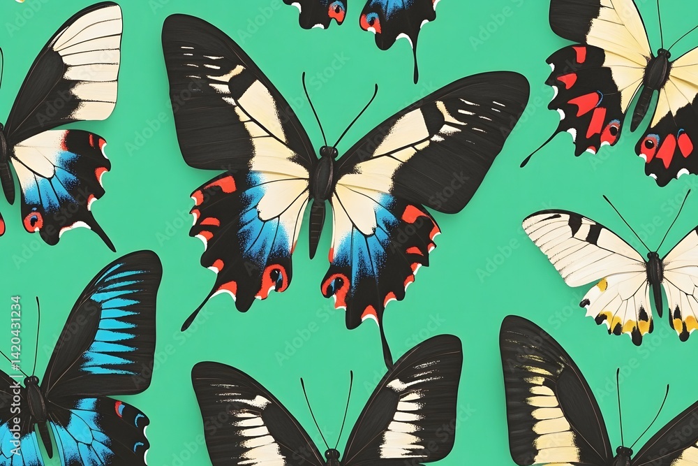 Vibrant Butterfly Pattern Green Background Vibrant Butterfly Pattern Green Background