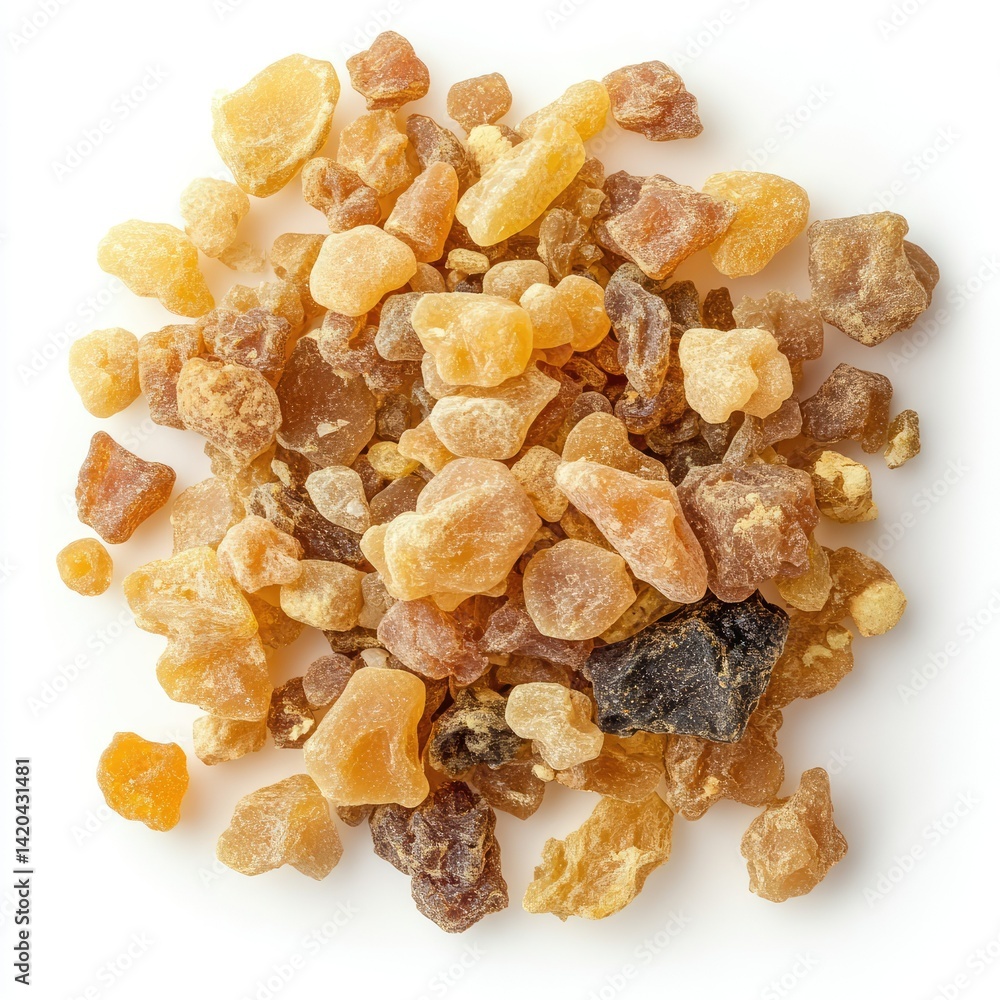 A pile of frankincense resin pieces on a white background close up view A pile of frankincense resin pieces on a white background close up view
