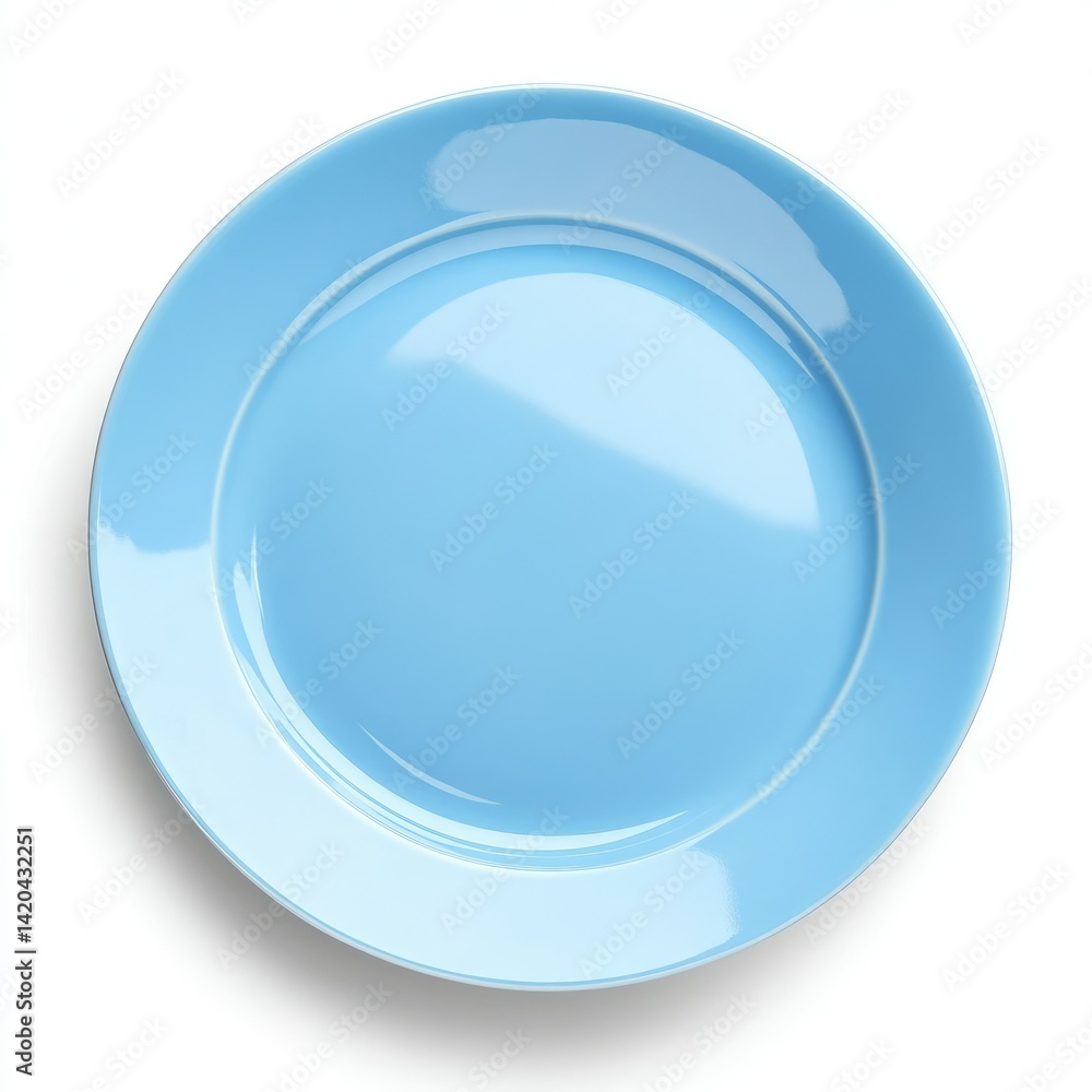 A light blue ceramic plate centered on a white background overhead view A light blue ceramic plate centered on a white background overhead view