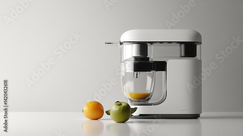 Modern Juice Extractor with White Kitchen.