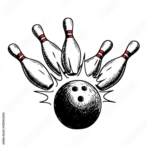 bowling ball striking bowling pins sketch