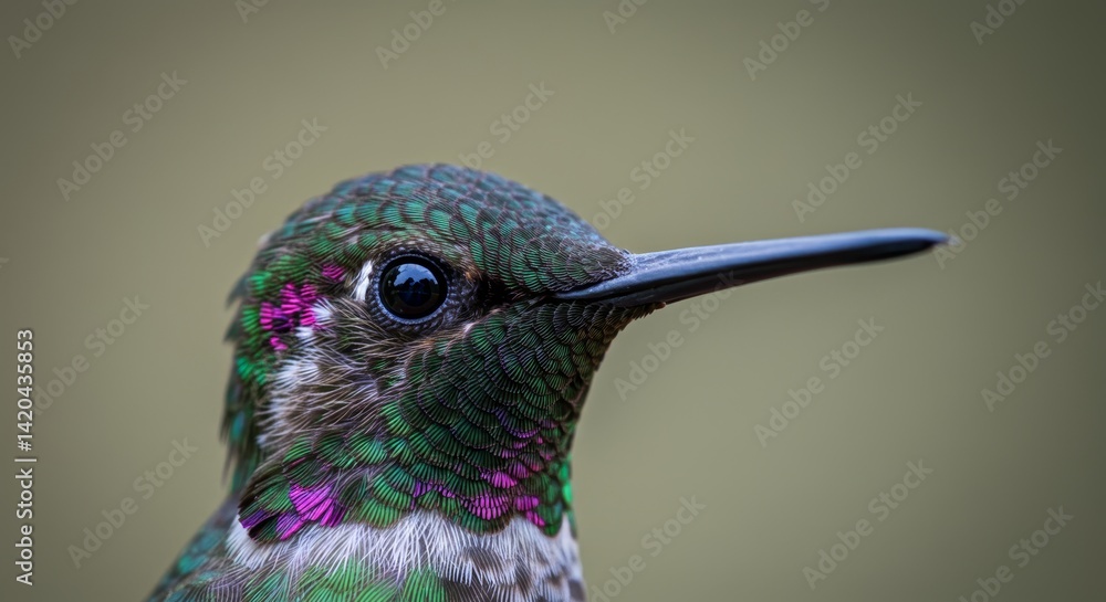 Obraz premium Spectacular macro view of a vibrant hummingbird displaying iridescent feathers