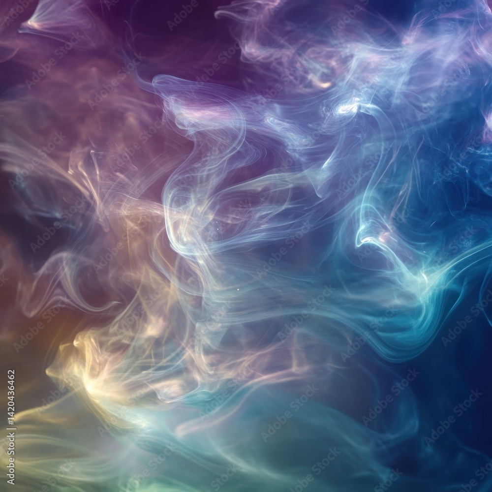 Shimmer smoke twists gently on a chromatic hazy background Shimmer smoke twists gently on a chromatic hazy background