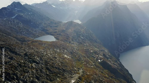 Along Lake Grimsel towards Lake Oberaar in Switzerland.