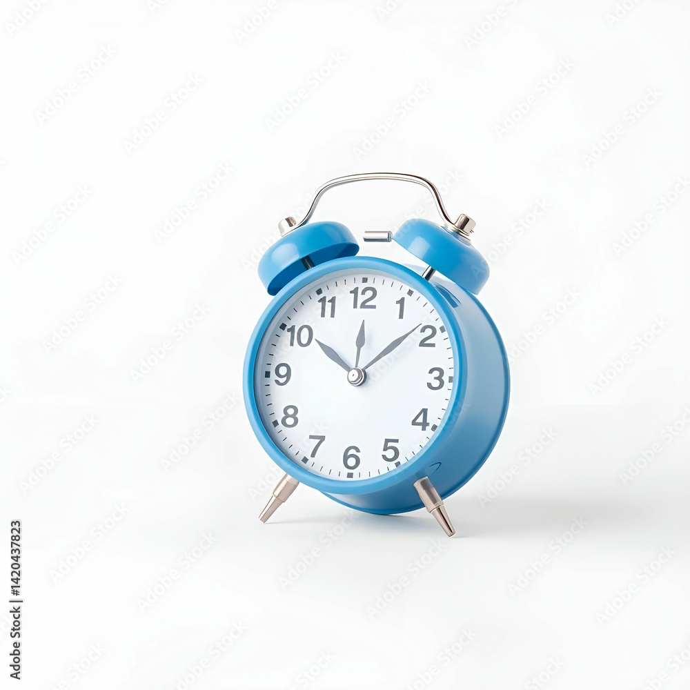 Blue Alarm Clock Resting Calmly Against Clean White Background Blue Alarm Clock Resting Calmly Against Clean White Background