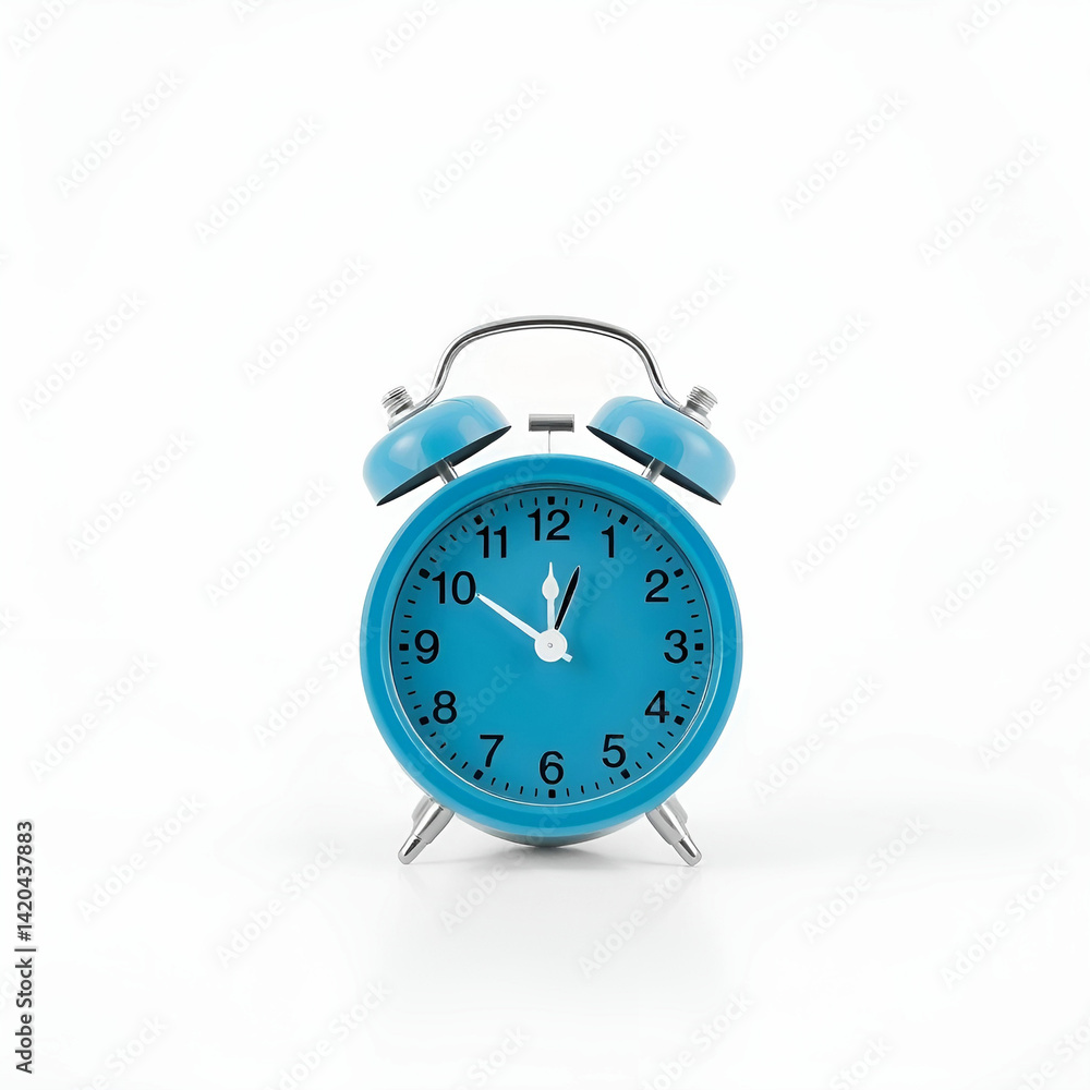 Blue Alarm Clock Resting Calmly Against Clean White Background Blue Alarm Clock Resting Calmly Against Clean White Background
