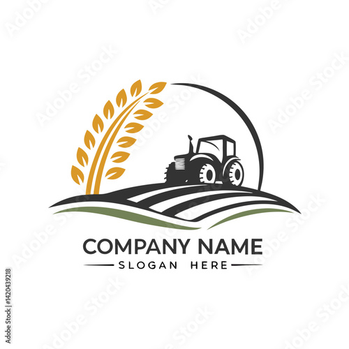 Farm logo with wheat and tractor