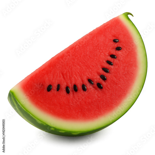 Fresh Watermelon Slice Displaying Juicy Red Flesh and Black Seeds Ready to Be...