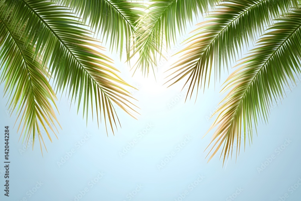 Tropical Palm Leaves Summer Blue Sky Background Tropical Palm Leaves Summer Blue Sky Background