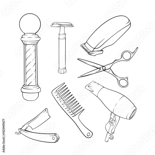 vector line art drawing set collection of a hair shaving equipment